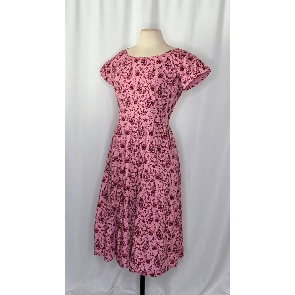 GAL MEETS GLAM Hallie Dress Paisley Floral Pink Purple Box Pleats Pockets Size 8 - Picture 7 of 15
